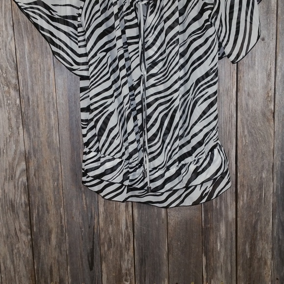 AB Studio Blouse Top Black Ivory Zebra Print XS S - Picture 2 of 5